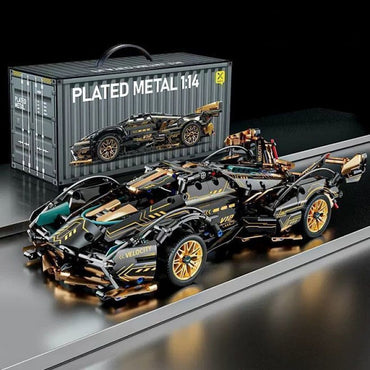 The black gold V12 brick sports car is compatible with the LEGO Boy Building Toy Race