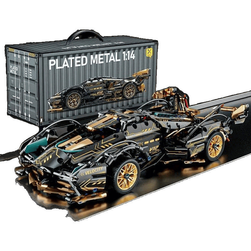 The black gold V12 brick sports car is compatible with the LEGO Boy Building Toy Race