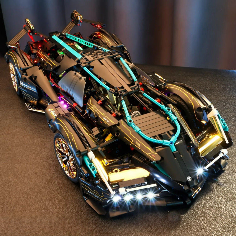 The black gold V12 brick sports car is compatible with the LEGO Boy Building Toy Race