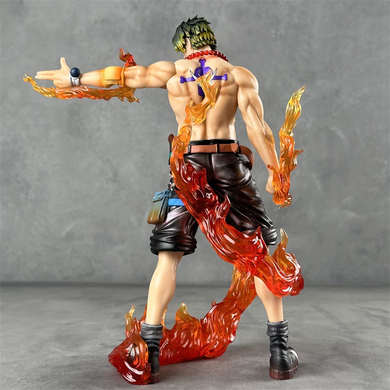 The 25.5cm Portgas D. Ace Fire Fist statue on a display shelf to illustrate its scale and commanding presence in a collection.