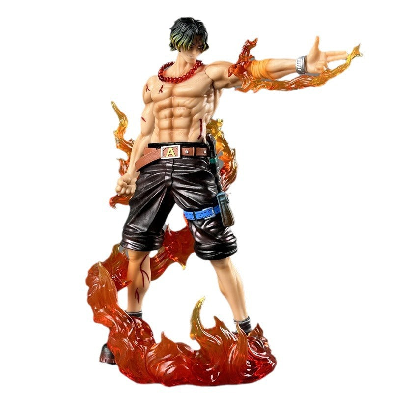 Front view of the One Piece Portgas D. Ace "Fire Fist" GK resin statue, showcasing the full dynamic pose and flame effects.