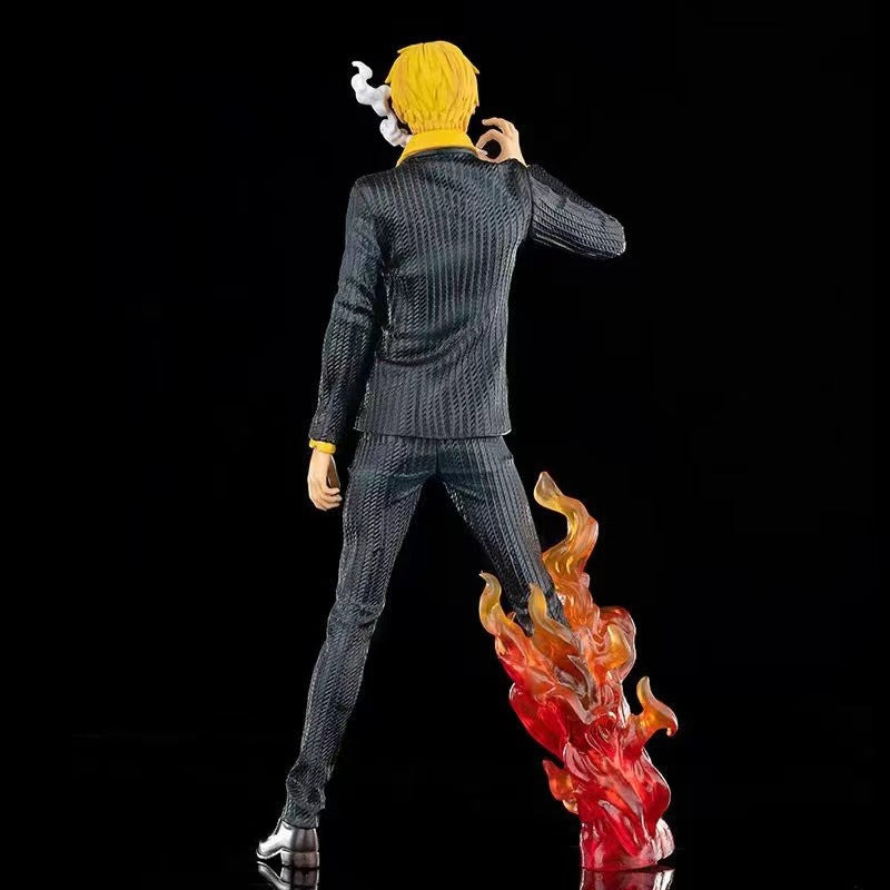 The back view of the 32cm Sanji statue, showing the details of his suit and hair.