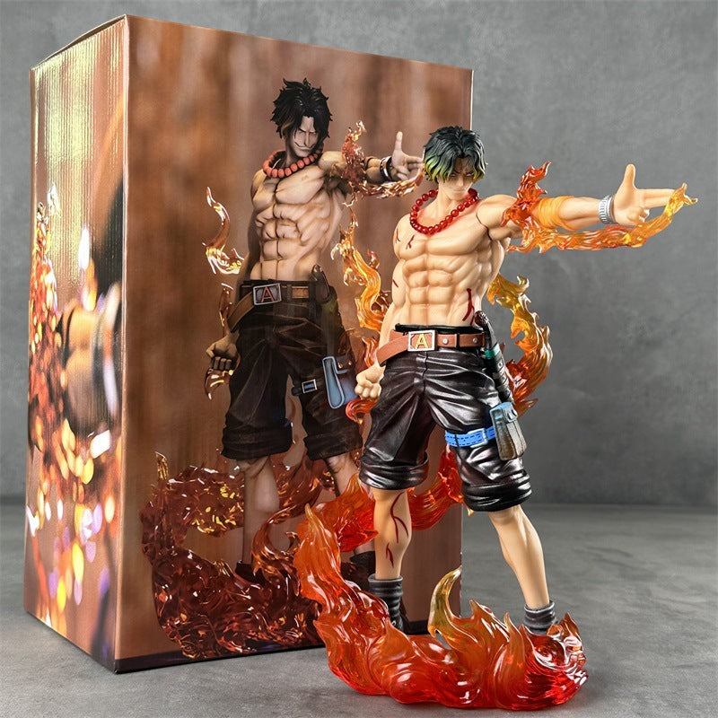 Side view of the Portgas D. Ace GK resin statue, highlighting the detailed sculpting of his muscles and the flow of the fire.