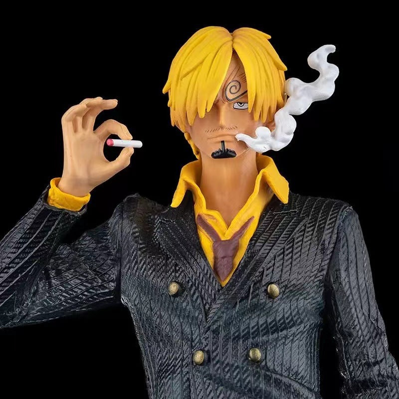 Close-up shot of the Vinsmoke Sanji statue's face, highlighting the detailed and artistic expression.
