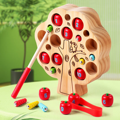 Magnetic Apple Worm Catching Toy